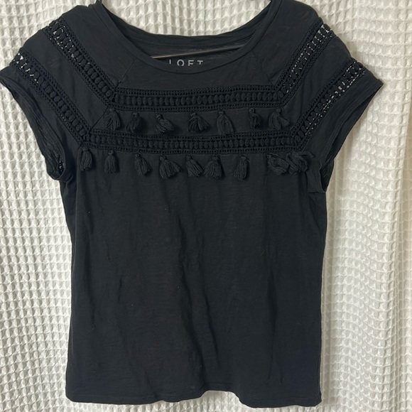 LOFT Tops - Loft Tassle Black Crewneck Cotton T-Shirt XS